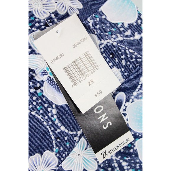 Perceptions New York Dress Womens Blue Floral Short Sleeve Denim/Turo V Neck 2XL - Picture 7 of 10